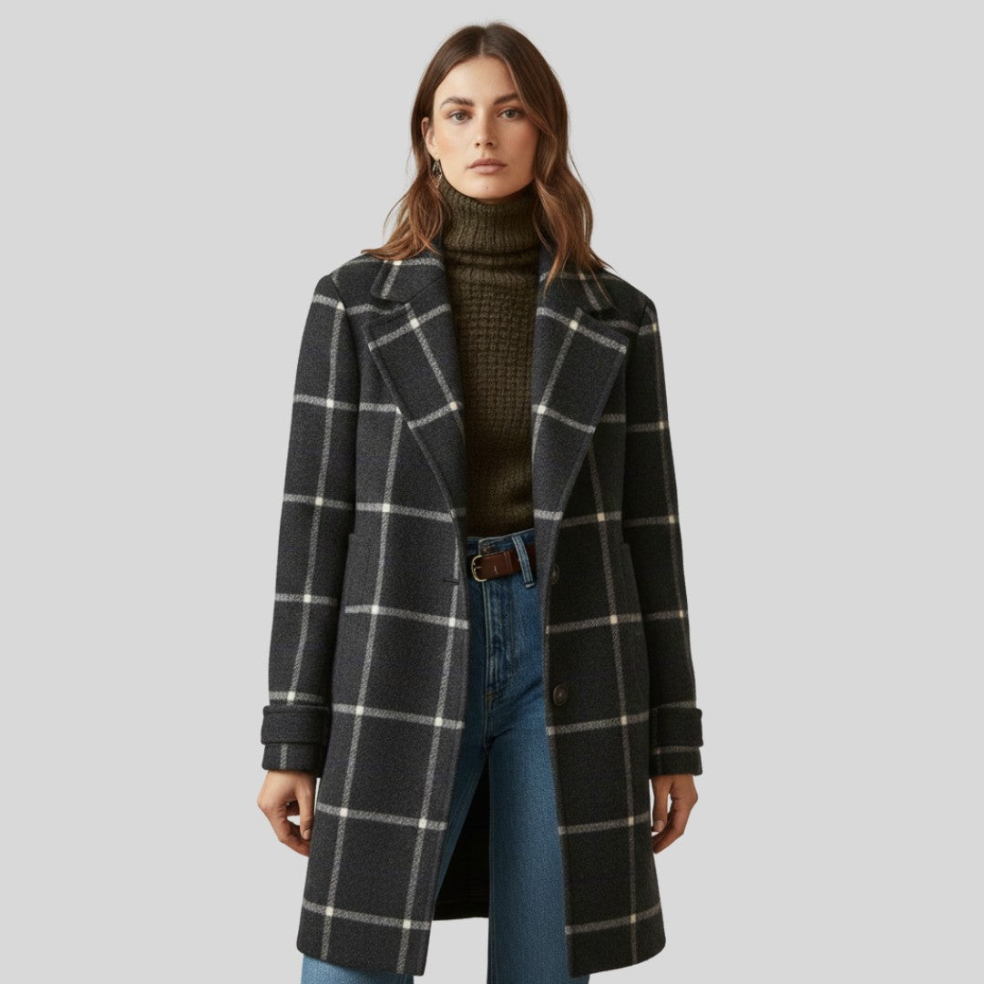 Manteau élégant en laine à carreaux