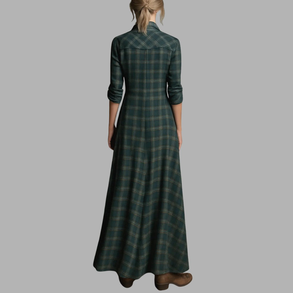 Robe longue à carreaux verte