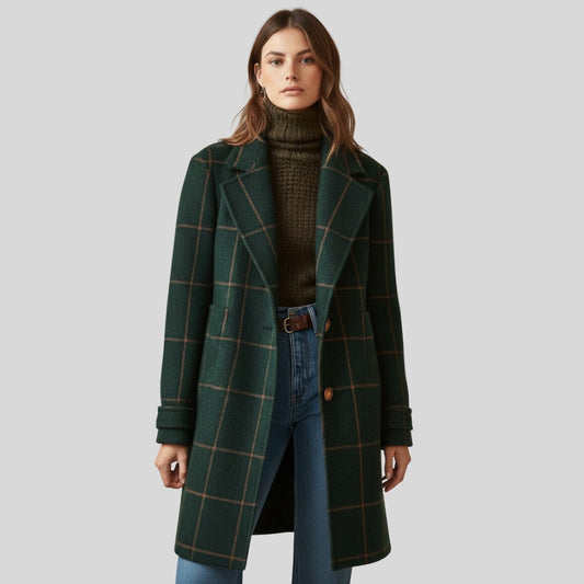 Manteau élégant en laine à carreaux