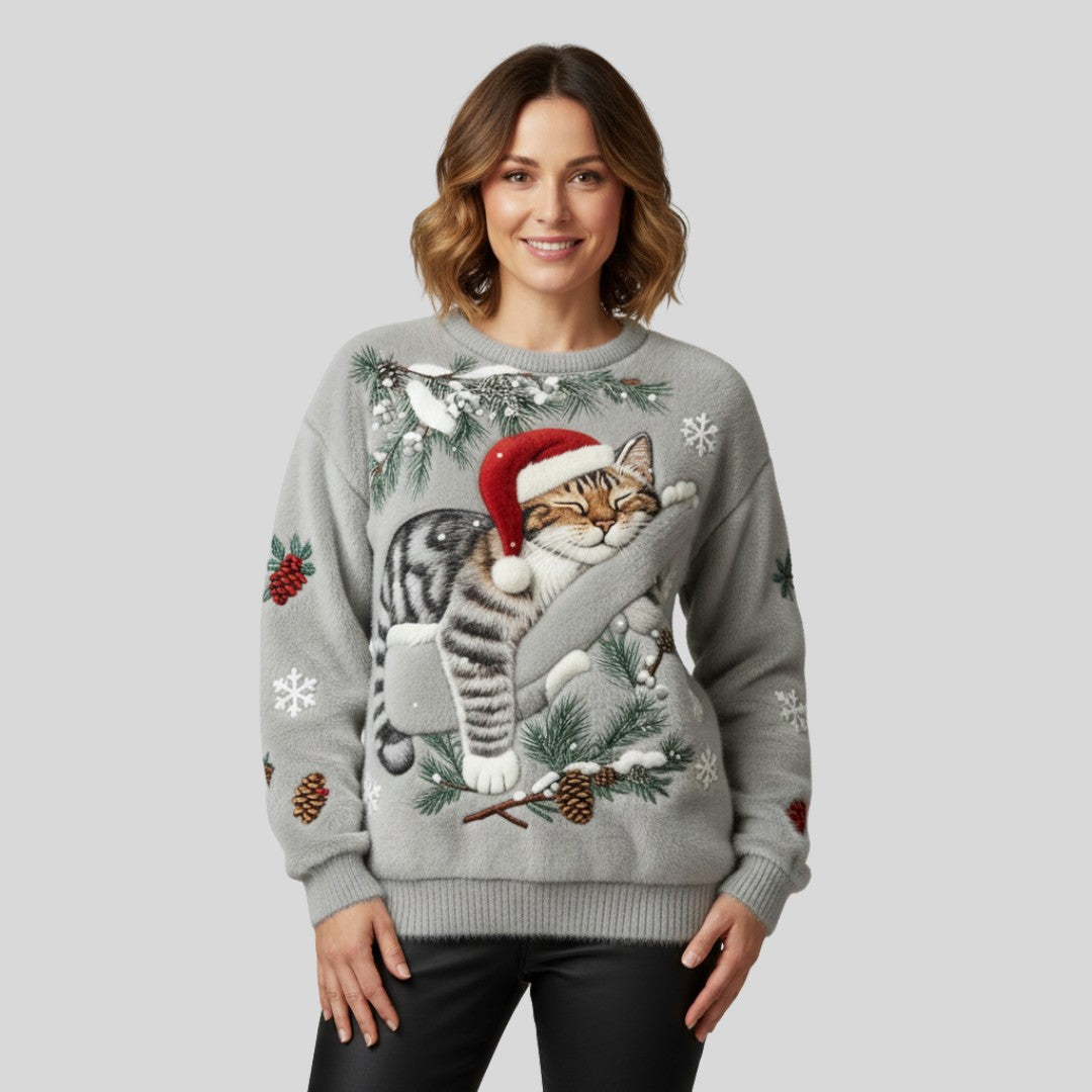 Pull de Noël motif chat