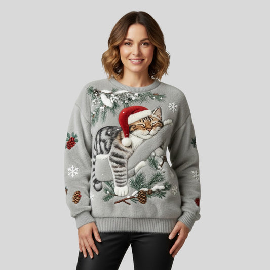 Pull de Noël motif chat