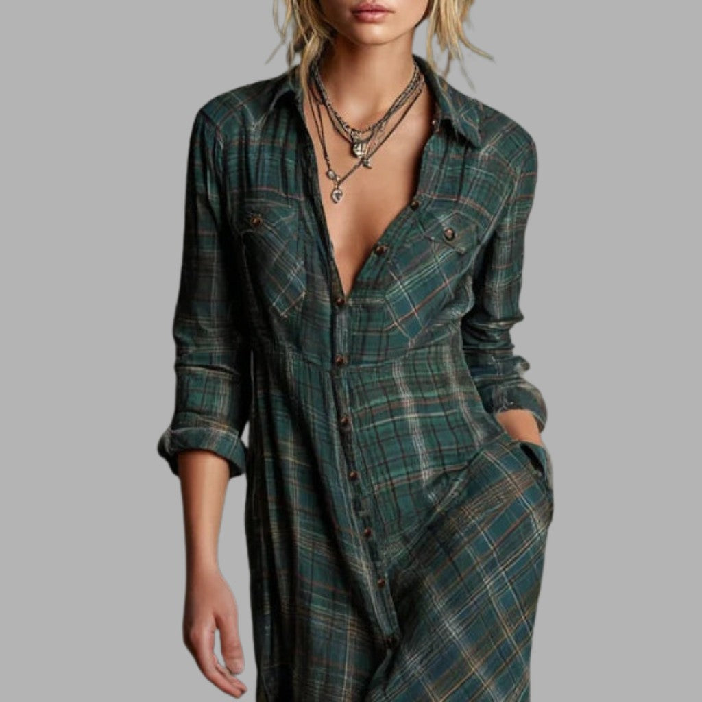 Robe longue à carreaux verte