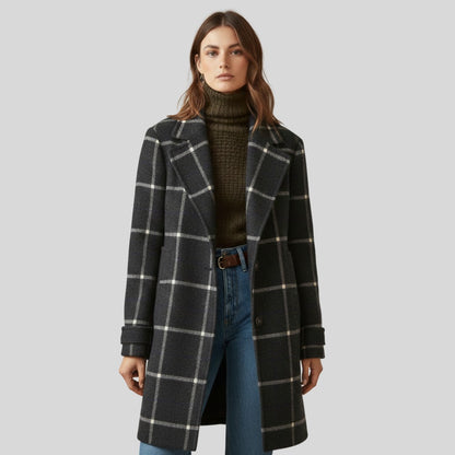 Manteau élégant en laine à carreaux