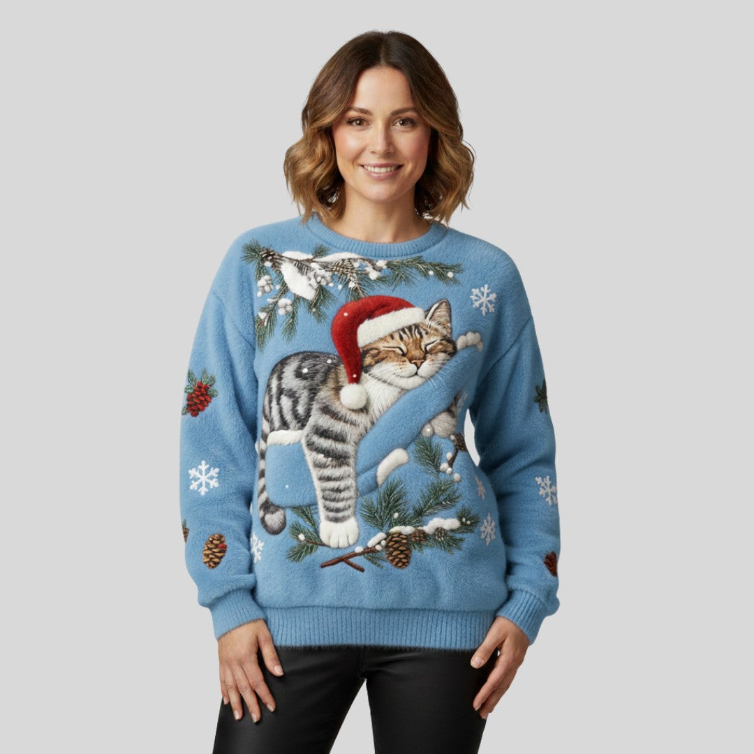 Pull de Noël motif chat