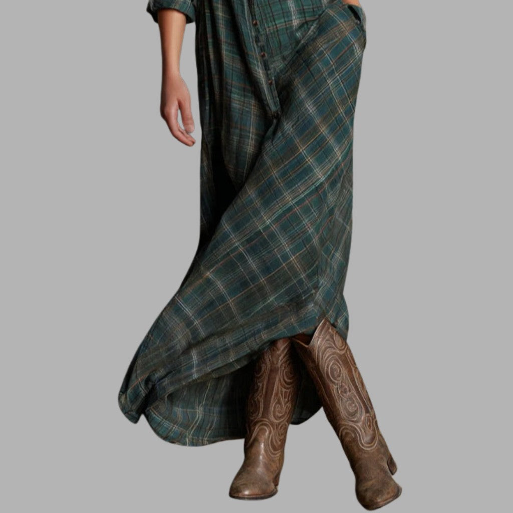 Robe longue à carreaux verte