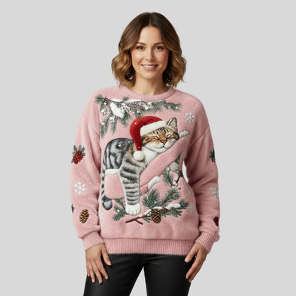 Pull de Noël motif chat