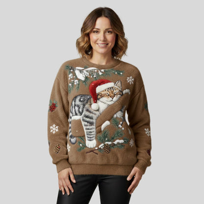 Pull de Noël motif chat