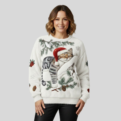 Pull de Noël motif chat